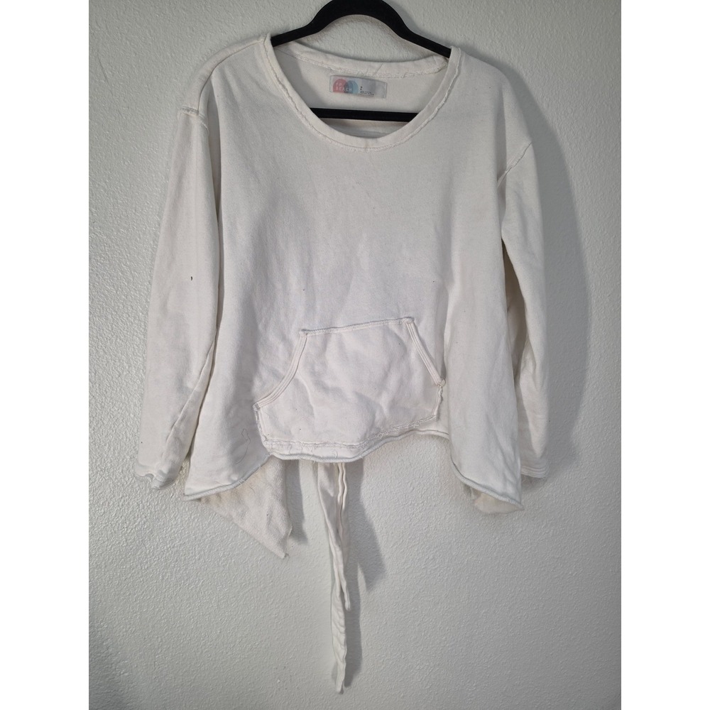 FP Beach Women Sweatshirt S White Cotton Long Sleeve Pullover Athleisure Top